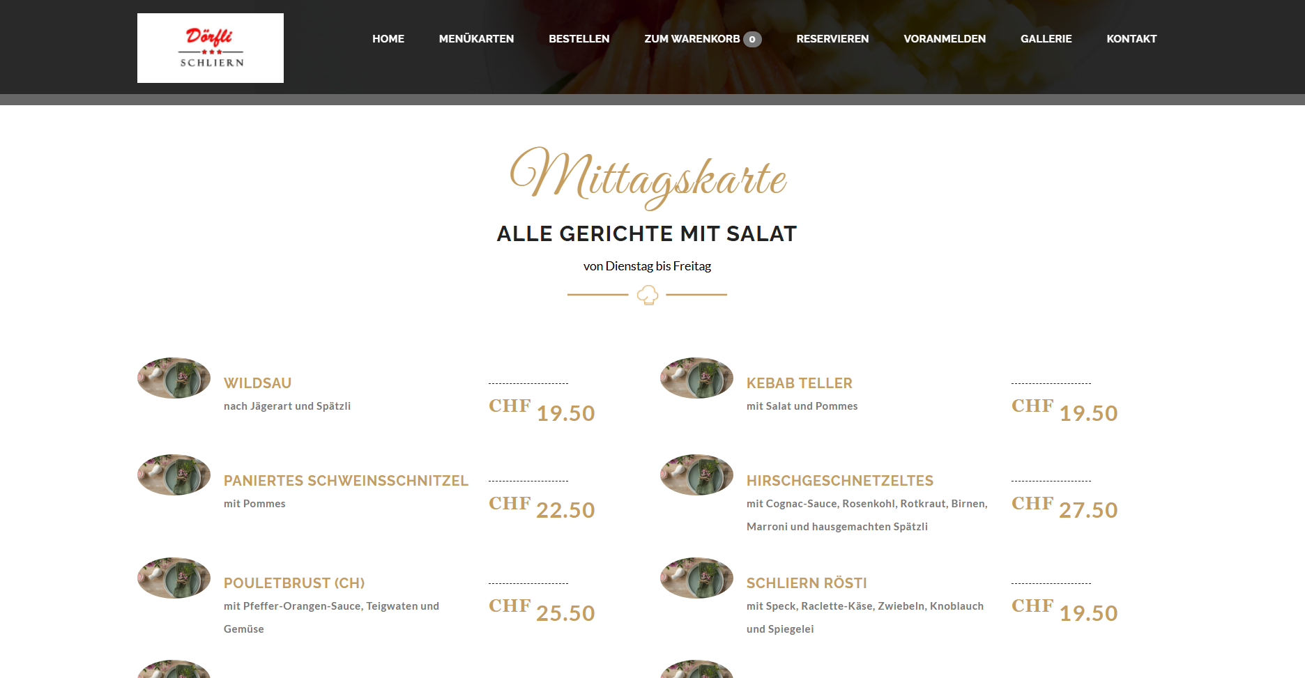 Bild der Mittagskarte vom Dörfli