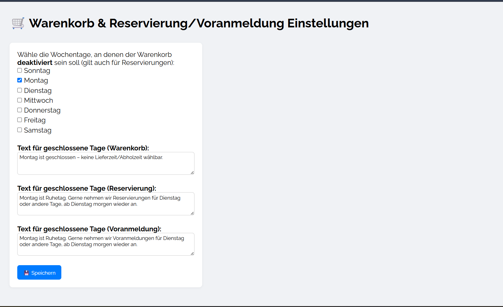 Bild vom Admin Warenkorbseinstellung des Dörfli